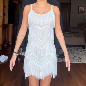 Lulus XS White Fringe and Sequin Dress